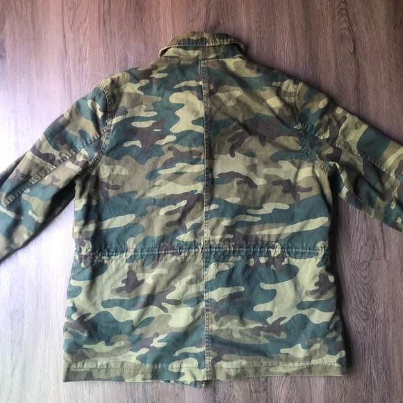 Gap Camo Utility Military Jacket Women’s L Army Green Flannel Lined Snap Closure - Picture 4 of 8